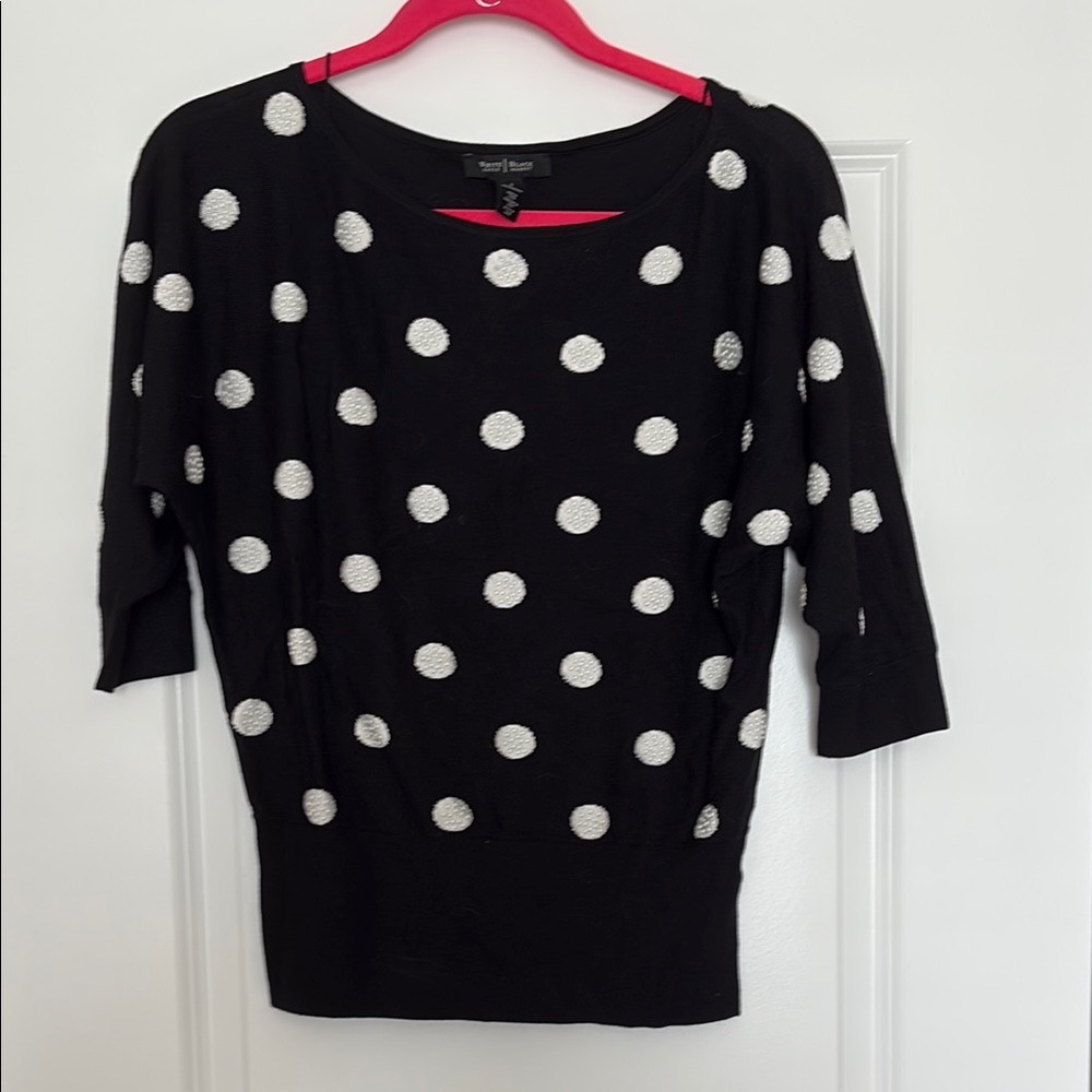White House Black Market Black and White Crew Neck Polka Dot Sweater